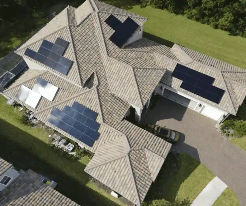 top down aerial view of solar panels